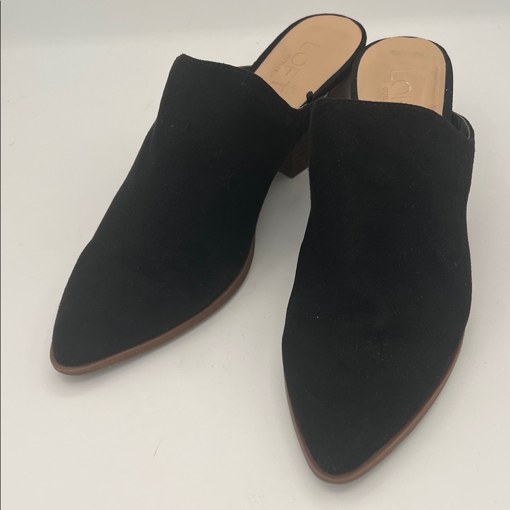 Loft Black Suede Mules Block Heel 8